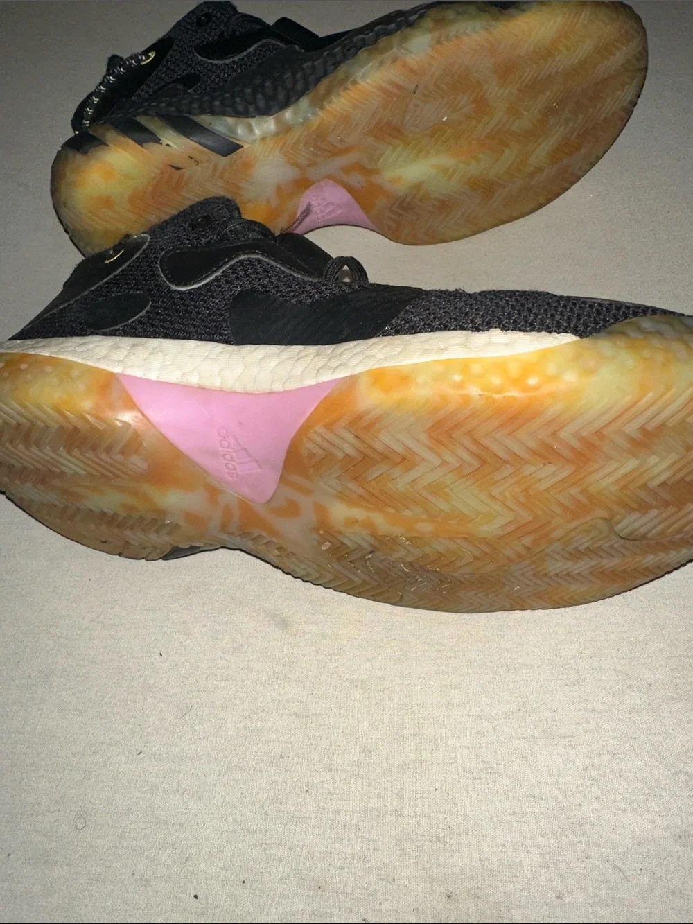 Mens Size 7 Adidas Black Sneakers with Pink Inner Accents